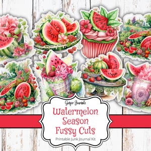 Wassermelonen Saison Fussy Cuts, Junk Journal Kit, Ephemera, Junk Journal Printable, Wassermelonen, GingerJournals, Wassermelonen Journal