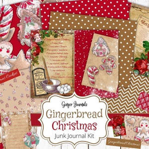 Christmas Junk Journal Kit, Gingerbread, Junk Journal Printable, Journal Paper, Christmas Paper, Christmas Tags, Digital Download, CM