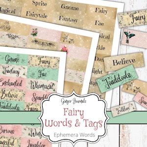 Feenworte, Journal bedruckbar, Journal Ephemera, Feentags, Ephemera Wörter, Junk Journal Wörter, Junk Journal Kit, Fee Ephemera, FY, BT