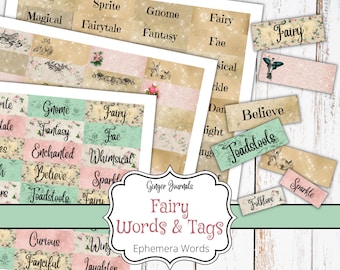 Fairy Words, Journal Printable, Journal Ephemera, Fairy Tags, Ephemera Words, Junk Journal Words, Junk Journal Kit, Fairy Ephemera, FY,WD
