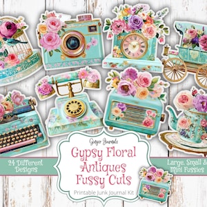 Antigüedades florales gitanas, recortes elegantes, efímeras, diario de mariposas, imprimible para diario basura, kit para diario basura, diarios de jengibre, bohemio, vintage
