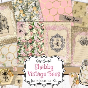 Schäbige Bienen Junk Journal Kit, Junk Journal zum Ausdrucken, Junk Journal Papier, Scrapbook Papier, Ephemera, Boho Junk Journal, Digital, Bee Journal