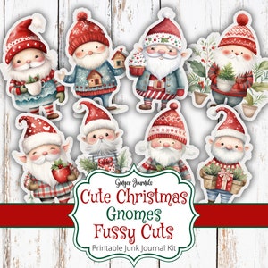 Niedliche Weihnachtszwerge, Fussy Cuts, Junk Journal Kit, Junk Journal Printable, Ephemera, Weihnachtszwerg, Weihnachtstags, GingerJournals