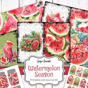 Wassermelonen Saison Junk Journal Kit, Ephemera, Junk Journal Printable, Journal Papier, Wassermelonen, GingerJournals, Wassermelonen Journal