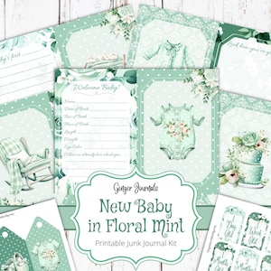 Kit de diario basura para bebé recién nacido, diario verde menta para bebé, imprimible, diario para baby shower, niño, niña, baby shower