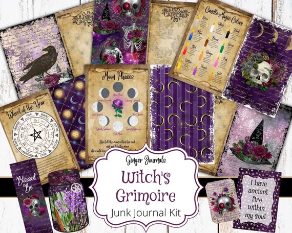 Witch's Grimoire Junk Journal Kit, Grimoire Journal, Junk Journal Printable, Junk Journal Paper, Scrapbook , Book of Shadows Journal Kit, WT