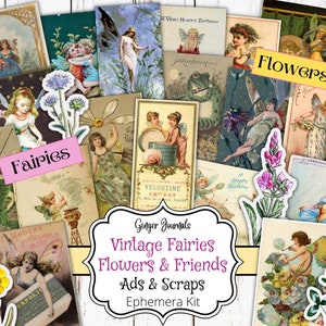 Vintage Fairy Ephemera, Fairies Ephemera, Junk Journal Printable, Flower Ephemera, Fairy Junk Journal, Faerie Scrapbook, FY