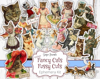 Vintage Cat Fussy Cuts, Cat Ephemera, Printable Ephemera, Junk Journal Printable, Printable Scrapbook Papers, Collage Papers, Add Ons, CT
