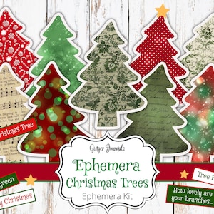 Efemere kerstboom, kortstondige kit, afdrukbaar junkjournaal, tijdschriftkit, Christmas Junk Journal, kerstephemera, CM