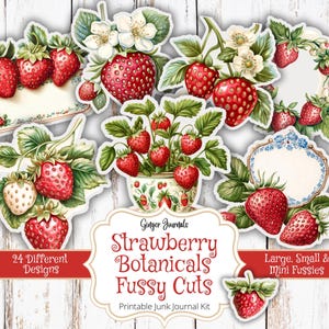 Strawberry Botanicals Fussy Cuts, Zestaw Junk Journal, Junk Journal Printable, Strawberries Junk Journal, Ginger Journals, Summer Journal, SBB