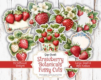 Strawberry Botanicals Fussy Cuts, Junk Journal Kit, Junk Journal Printable, Strawberries Junk Journal, Ginger Journals, Summer Journal, SBB