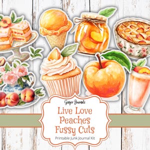 Live Love Peaches Fussy Cuts, Kit de diario basura, Efímera, Imprimible de diario basura, Peaches, GingerJournals, Diario basura de melocotón, Diario de frutas