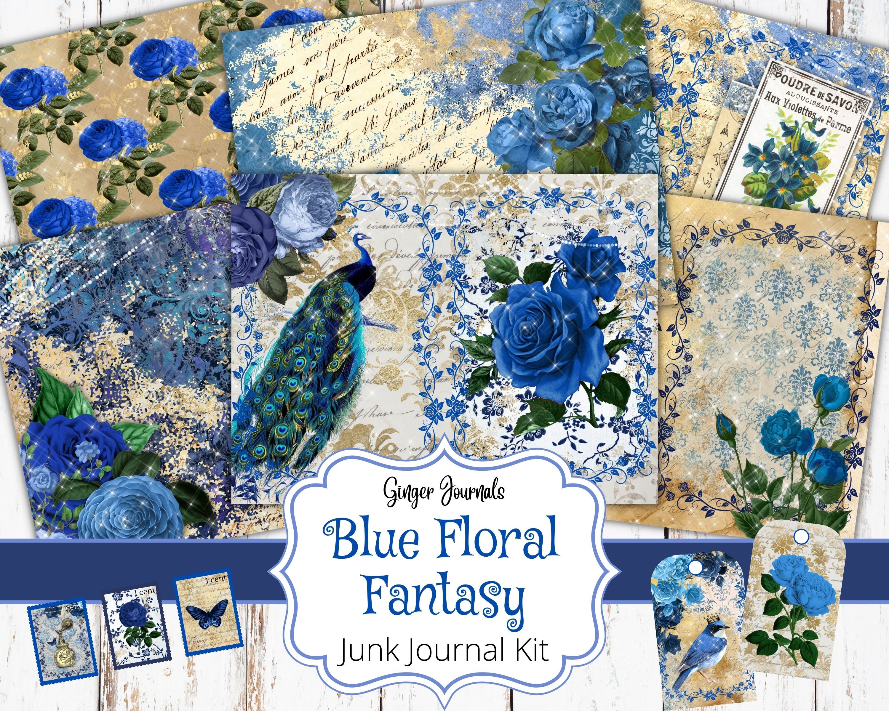 junkjournal【vintage Blue】 Junk Journal Kit Vintage Blue: Vintage Ephemera for Junk