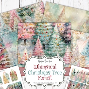 27 Page Christmas Junk Journal Kit, Whimsical Christmas Tree Forest, Junk Journal Printable, Christmas Journal, Christmas Scrapbook, CM