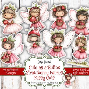 Mignon comme un bouton coupes difficiles de fée aux fraises, kit de journal indésirable, journal indésirable imprimable, journal indésirable fées, journaux gingembre, étiquettes de fées, FY