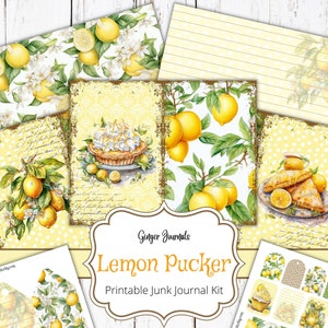 Kit per diario spazzatura al limone, diario spazzatura stampabile, carta per diario spazzatura, digitale, effimero, diario spazzatura estivo, Lemon Pucker, diari allo zenzero