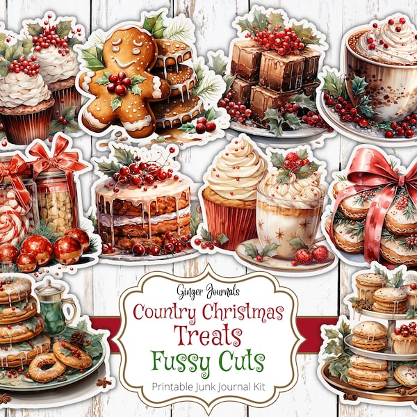 Country Christmas Treats Fussy Cuts, Junk Journal Kit, Junk Journal Printable, Journal Ephemera, Christmas Journal, Rustic Christmas, CM