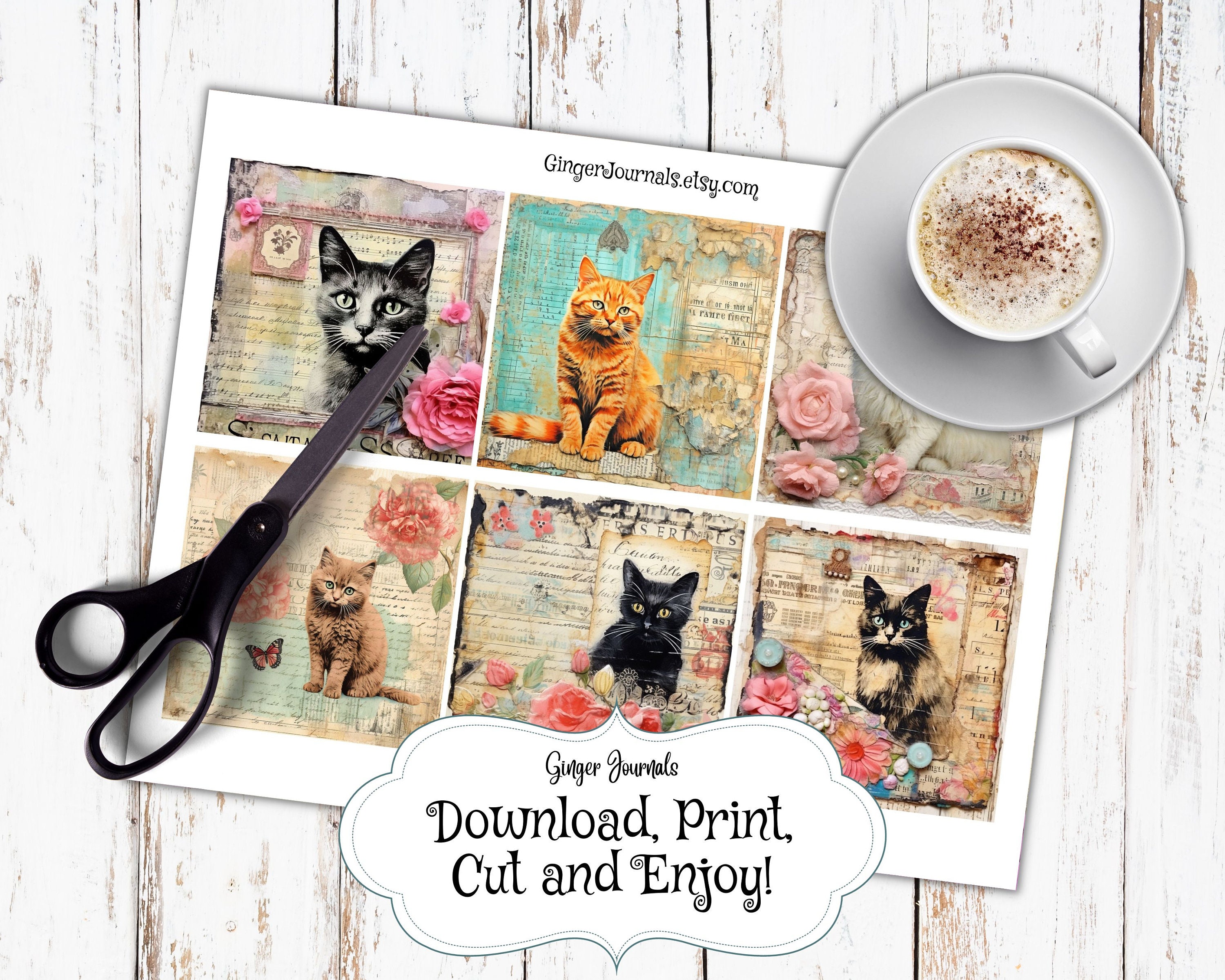 Cat Junk Journal Ephemera Kit, Junk Journal Printable