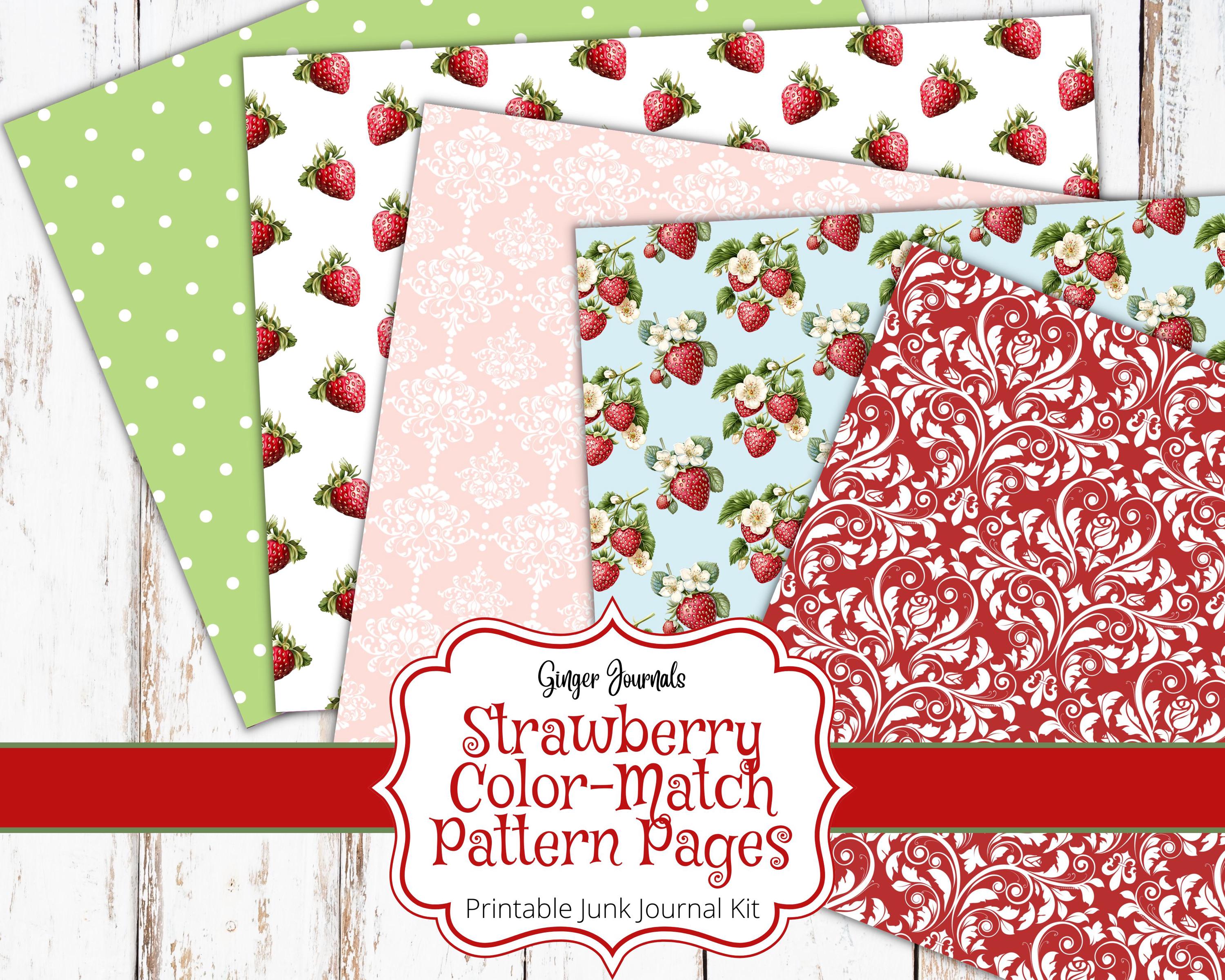 イチゴのカラーマッチパターンページ、ジャンクジャーナルキット
