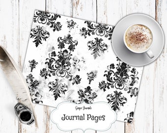 卵ページ 30 Page Classic Black and White Vintage Damask Junk Journal