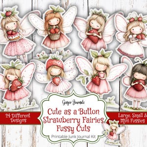 Süß als Knopf Erdbeerfee Fussy Schnitte, Junk Journal Kit, Junk Journal Printable, Feen Junk Journal, Ginger Journals, Fairy Tags,FY