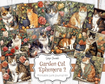 Artigos decorativos para gatos, artigos para gatinhos, complementos para gatos, imprimíveis para diário de arte, imprimíveis para scrapbook, etiquetas para gatos, diário de gatos, Ginger Journals, CT