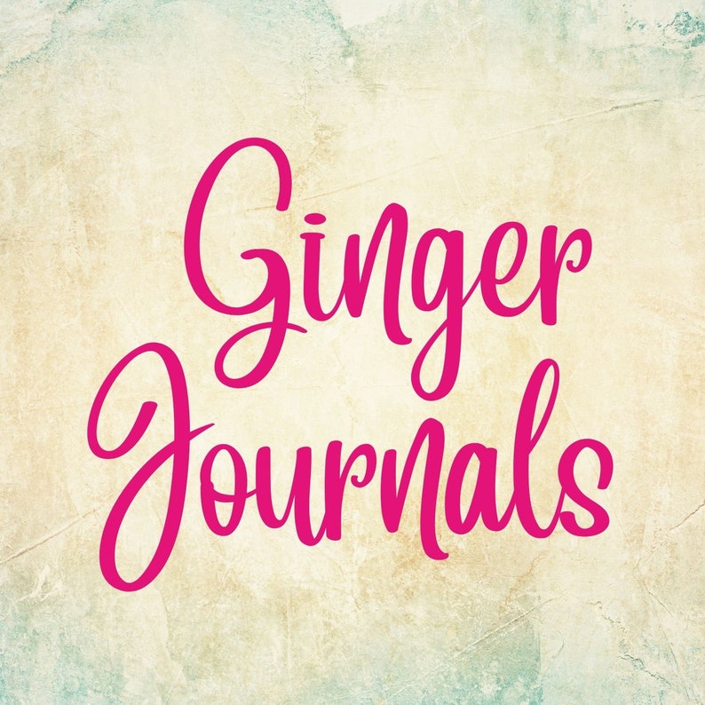 May include: Pink cursive text on a textured beige background reads "Ginger Journals".