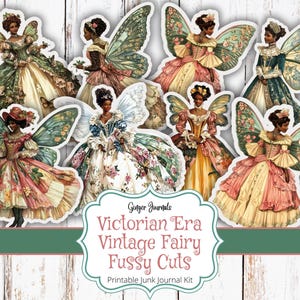 Coupes pointues de fée vintage victorienne, éphémères de fées vintage, fées, journal indésirable imprimable, kit de journal indésirable, décorations de cupcakes, ex.