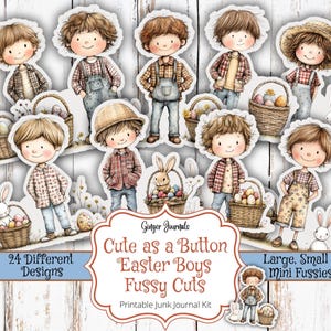 Easter Boys Fussy Cuts, Cute as a Button, Junk Journal Kit, Junk Journal Printable, Easter Ephemera, Easter Tags, Ginger Journals, Digital