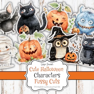 Urocze postacie z Halloween, Fussy Cuts, zestaw Junk Journal, cyfrowy, zestaw Halloween Journal, Junk Journal do druku, Junk Journal Ephemera, HW