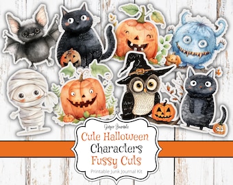 May include: A set of printable Halloween character cutouts. The characters include a bat, a mummy, a pumpkin, an owl, a monster, and two black cats. The cutouts are perfect for adding a spooky touch to your Halloween crafts.