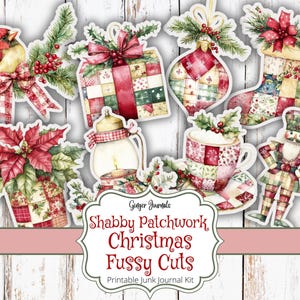 Shabby Patchwork Christmas Fussy Cuts, Junk Journal Kit, Junk Journal Printable, Christmas Journal, Cute Christmas, Christmas Tags, CM