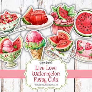 Lev Kärlek Vattenmelon Fussy Cuts, Junk Journal Kit, Ephemera, Junk Journal Utskrivbar, Vattenmeloner, GingerJournals, Vattenmelon Journal