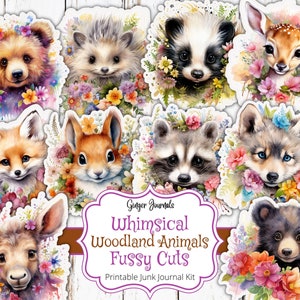 Animais da Floresta - Cortes Exquisitos, Objetos da Floresta, Diário de Lixo para Imprimir, Objetos de Diário, Lobo, Urso, Raposa, Diário de Cortes Exquisitos, Baixar