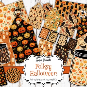 Folksy Halloween Junk Journal Kit, Junk Journal Printable, Journal Ephemera, Scrapbook Ephemera, Halloween Junk Journal, Halloween Tags, HW