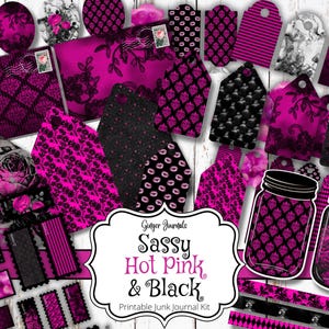 Kit de carnets impertinents rose fuchsia et noir, éphémères roses, journal indésirable à imprimer, papier pour carnet, bohème, kit éphémères, carnets gingembre