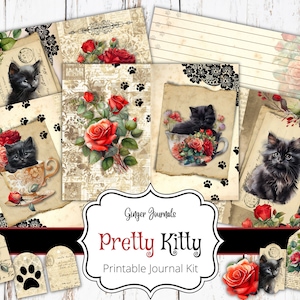 Kit de journal indésirable Pretty Kitty chat noir, journal indésirable imprimable, journal indésirable papier, journal chat, éphémères, chat noir, journal kitty, CT