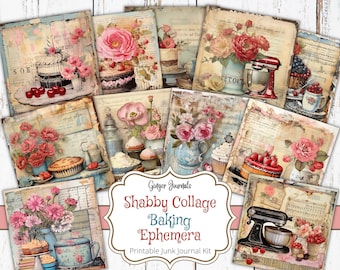 Baking Junk Journal Ephemera Kit, Junk Journal Printable, Digital Download, Junk Journal Kit, Kitchen, Baking Tags, Shabby Collage