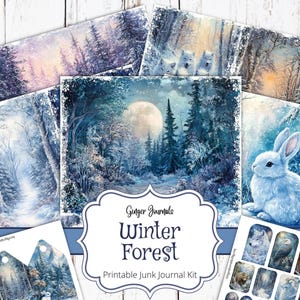 Kit de diário de lixo da floresta de inverno, diário de lixo para impressão, papel de diário, diário de inverno, Natal rústico, download, diários de gengibre, CM