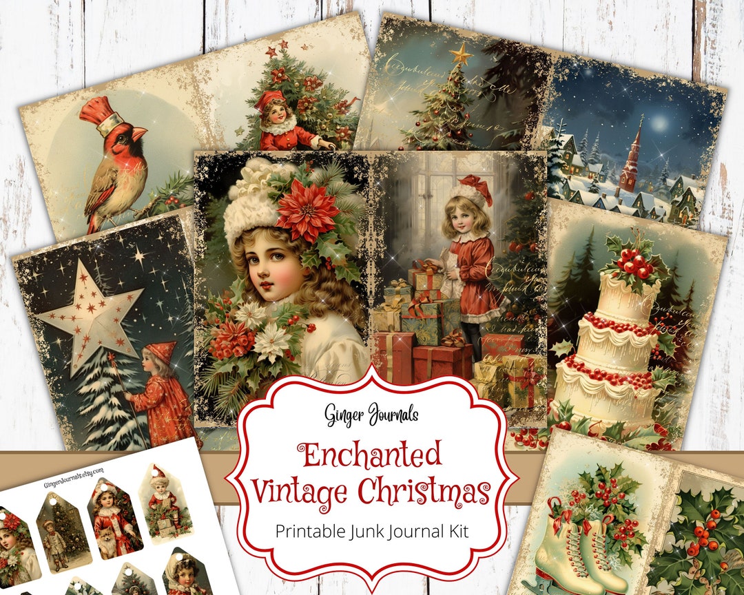 Enchanted Vintage Christmas Junk Journal Kit, Junk Journal Printable ...
