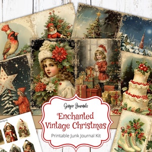 Enchanted Vintage Christmas Junk Journal Kit, Junk Journal Printable, Digital Journal Kit, Christmas Pages, Christmas Tags, Victorian, CM