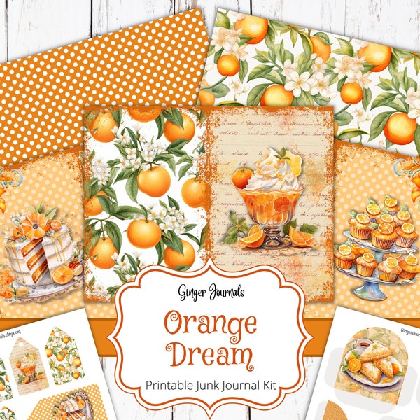 Orange Dream Junk Journal Kit, Junk Journal Printable, Junk Journal Kit, Digital Download, Fruit Ephemera, Summer Junk Journal, Oranges
