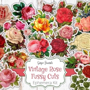 Vintage Rose Ephemera, Rose Fussy Cuts, Junk Journal Printable, Scrapbook Add Ons, Flower Fussy Cuts, Junk Journal Ephemera, Walentynki, VT