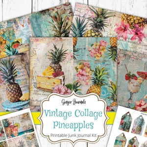 30 Page Vintage Collage Pineapple Junk Journal Kit, Junk Journal Printable, Junk Journal, Pineapple Ephemera, Summer Journal, Pineapples