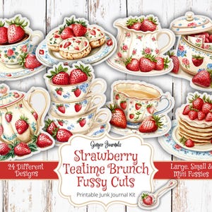 Coupes difficiles pour le brunch de l'heure du thé aux fraises, kit de journal indésirable, journal indésirable à imprimer, journal indésirable fraises, journaux gingembre, étiquettes, CFF