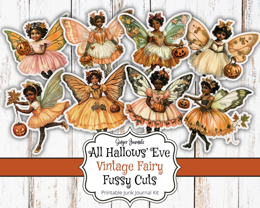 All Hallows' Eve Vintage Fairy Fussy Cuts, Vintage Fairy Ephemera
