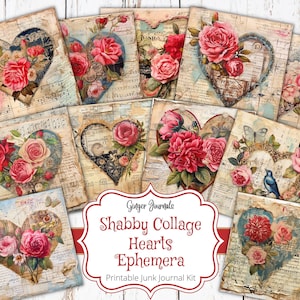 Kit éphémères coeurs collage minable, éphémères de la Saint-Valentin, accessoires pour la Saint-Valentin, journal indésirable imprimable, kit de journal indésirable, Saint-Valentin, VT