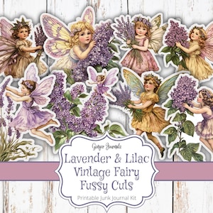 Découpes féeriques vintage lavande et lilas, éphémères de fées vintage, fées, Junk Journal imprimable, kit de Junk Journal, GingerJournals, FY