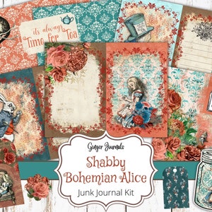 Kit de journal indésirable Alice, pays des merveilles, journal indésirable imprimable, papier journal indésirable, papier de scrapbooking, éphémères, journal bohème indésirable, numérique, WT
