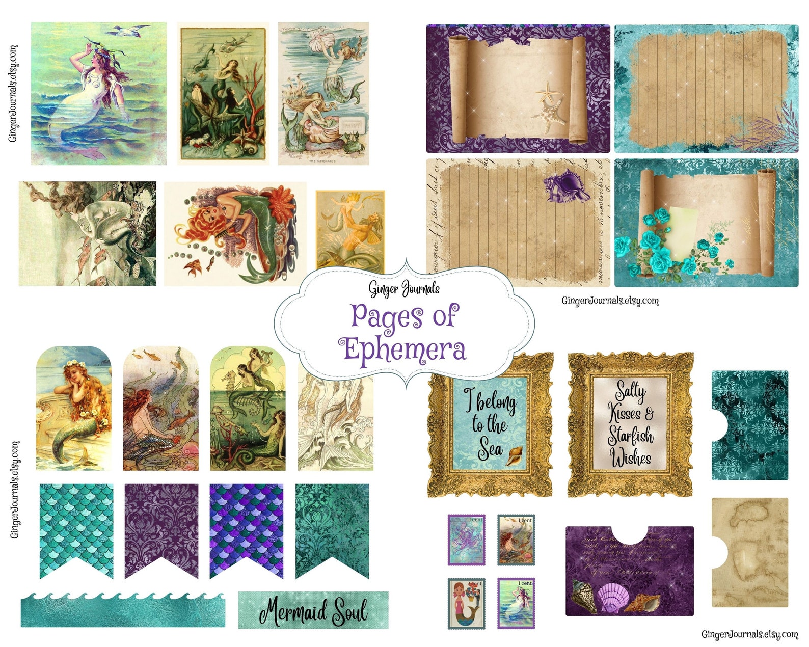 Vintage Mermaids Junk Journal Kit, Junk Journal Printable, Mermaid Junk ...